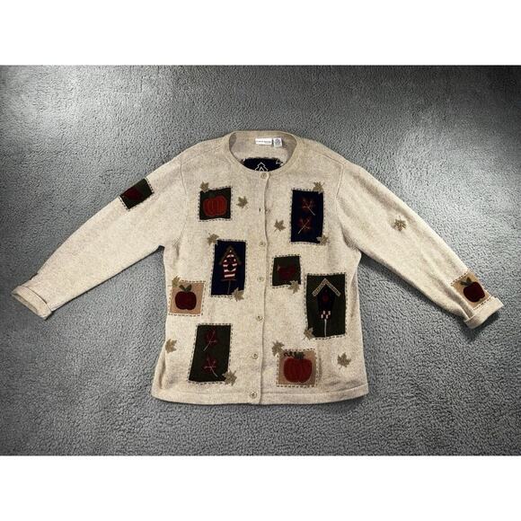 Croft & Barrow Sweater Women 2X Patch Work Wool Angora Heavy Weight Button Front - Picture 1 of 7